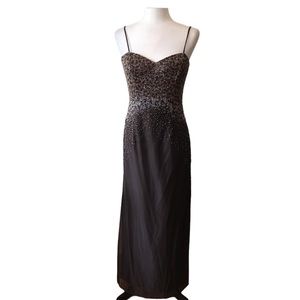 Vintage 90s beading chocolate brown gown  sweetheart spaghetti strap